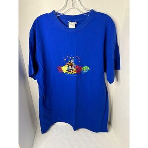 Walt Disney World Mickey Mouse Goofy Donald Duck Embroidered Blue T Shirt XL